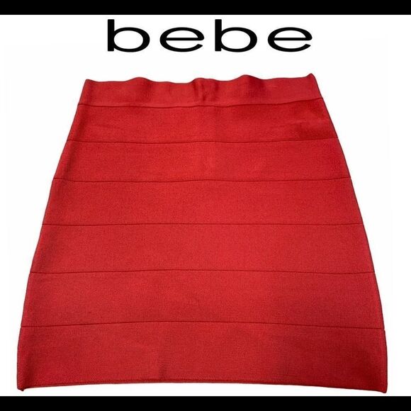 BEBE coral pink bandage mini skirt size medium - Picture 1 of 5